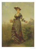 A Lady Picking Flowers in a Landscape Giclee-trykk av Robert Julius Beyschlag A Lady Picking Flowers in a Landscape Giclee-trykk av Robert Julius Beyschlag