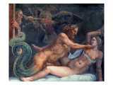 Olympia is Seduced by Jupiter, Whose Thunderbolt is Seized by an Eagle Giclée-tryk af Giulio Romano