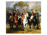 King Louis-Philippe of France and His Sons Leaving the Chateau of Versailles on Horseback, 1846 Giclée-Druck von Antoine Charles Horace Vernet