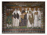 Emperor Justinian I and His Retinue of Officials, Soldiers and Clergy, circa 547 AD Giclée-Druck