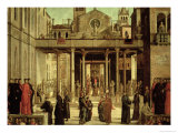 The Donation of the Relic of the Holy Cross to the Confraternity of the School of St. John reproduction procédé giclée par Lazzaro Bastiani