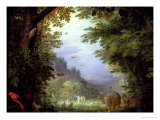 Earth or The Earthly Paradise, Detail of Adam and Eve with God and Other Animals, 1607-08 (Detail) Lámina giclée por Jan Brueghel the Elder