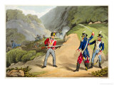 A British Soldier Taking Two French Officers at the Battle of the Pyrenees Reproduction procédé giclée par John Augustus Atkinson