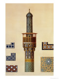 A Minaret and Ceramic Details from the Mosque of the Medrese-I-Shah-Hussein, Isfahan Giclee Print by Pascal Xavier Coste