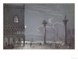 Nocturnal Scene of Palazzo Ducale and the Two Columns Venice Giclee-trykk av Berselli