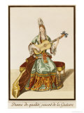 Lady of Quality Playing the Guitar, Fashion Plate, circa 1695 reproduction procédé giclée par Nicolas Bonnart