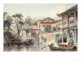 House of Conseequa, a Chinese Merchant, in the Suburbs of Canton, from "China in a Series of Views" Giclee Print by Thomas Allom
