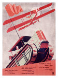 Russian Industrial, Tractor and Biplane Giclee Print
