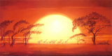 Sunrise with Giraffes Poster par Leon Wells