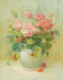 Pink Geraniums with Strawberries Prints by Danhui Nai