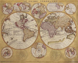 Vincenzo Coronelli - Antique Map, Globe Terrestre, 1690 - Reprodüksiyon