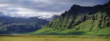 View of Farm and Cliff in the South Coast, Sheer Basalt Cliffs, South Coast, Iceland Photographic Print by Panoramic Images 