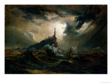 Stormy Sea with Lighthouse Giclée-Druck von Karl Blechen