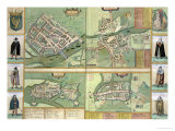 Maps of Galway, Dublin, Limerick, and Cork, in Civitates Orbis Terrarum by Braun and Hogenberg Giclee Print by Joris Hoefnagel