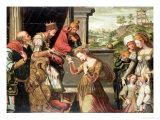 Esther Before King Ahasuerus with Haman Being Sent to the Gallows Beyond, 1577 Giclee Print by Anthuenis Claeissens