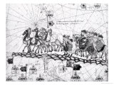 Panel 4 Caravans Crossing the Urals on the Way to Cathay, from the Catalan Atlas of Charles V Giclee Print by Abraham Cresques