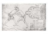 Two Wrestlers, Plan of a Cistercian Church and Plan of the Choir of Notre-Dame de Cambrai Giclée-Druck von Villard de Honnecourt 