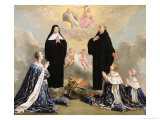 Anne of Austria and Her Children at Prayer with St. Benedict and St. Scholastica, 1646 Giclee Print by Philippe De Champaigne