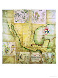 Map of the Route Followed by Hernando Cortes During the Conquest of Mexico Giclee Print