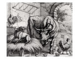 Illustration for "The Dog and the Ox", from Aesop's Fables, 1666 reproduction procédé giclée par Francis Barlow