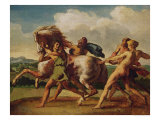 Slaves Stopping a Horse, Study for "The Race of the Barbarian Horses", 1817 Giclee Print by Théodore Géricault