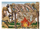 How to Grill Animals, from "Brevis Narratio...", Published by Theodore de Bry, 1591 Giclee Print by Theodor de Bry