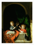 A Cat Watching Two Boys Reproduction procédé giclée par Adriaan van der Werff