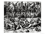 The Dogs of Vasco Nunez de Balboa Attacking the Indians reproduction procédé giclée par Theodor de Bry