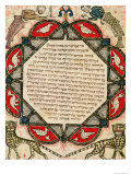 Page from a Hebrew Bible Depicting Fish with the Heads of Humans and Wildcats, 1299 Giclee Print by Joseph Asarfati