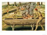 Indians Making a Dugout Canoe, from "Admiranda Narratio...", Published by Theodore de Bry Giclee Print by Theodor de Bry