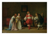 Mascarille Presenting Jodelet to Cathos and Madelon, 1865 Impressão giclée por Jean Hegesippe Vetter Mascarille Presenting Jodelet to Cathos and Madelon, 1865 Impressão giclée por Jean Hegesippe Vetter