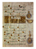 Seljuk Style Koran with Coloured Inscriptions and Decorative Counting Medallions in the Margins - Giclee Baskı Seljuk Style Koran with Coloured Inscriptions and Decorative Counting Medallions in the Margins - Giclee Baskı