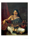 Young Woman with a Veena Giclée-Druck von Raja Ravi Varma