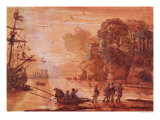 The Disembarkation of Warriors in a Port, Possibly Aeneas in Latium, 1660-65 ジクレープリント - クロード・ロラン