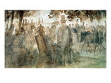 Carriages and Promenaders on the Avenue des Champs-Elysses reproduction procédé giclée par Constantin Guys