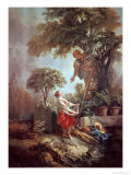 Landscape with Figures Gathering Cherries Giclee Print by Francois Boucher
