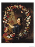 Portrait of a Woman Surrounded by Flowers, Presumed to be Julie D'Angennes Giclee Print by J-b. Belin De Fontenay