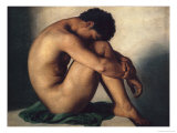 Study of a Nude Young Man, 1836 reproduction procédé giclée par Hippolyte Flandrin