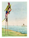 Caricature of Napoleon Standing on Stilts Observing Pitt and England Across the Channel Giclée-Druck
