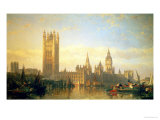 New Palace of Westminster from the River Thames reproduction procédé giclée par David Roberts