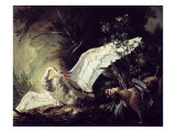 A Water Spaniel Attacking a Swan on Its Nest, 1740 Giclee Print by Jacques Charles Oudry