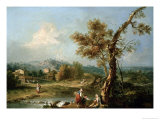 An Italianate River Landscape with Travellers Giclee Print by Francesco Zuccarelli