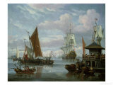 Estuary Scene with Boats and Fisherman Giclee-trykk av Johannes De Blaauw