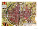 Paris Map from "Civitates Orbis Terrarrum" by Georg Braun and Franz Hogenbergh, French, 1572-1617 Reproduction procédé giclée par Georg Braun