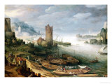 River Scene with a Ruined Tower Giclee-trykk av Paul Brill Or Bril