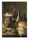 Still Life with Fish, Leeks and Bread Giclee Print by Luis Menendez Or Melendez