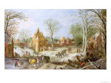 A Wooded Winter Landscape with a Cart reproduction procédé giclée par Jan Brueghel the Elder