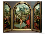 Triptych of the Cleansing of Naaman: the Centre Panel Depicts Naaman Giclee Print by Cornelis Engelbrechtsen