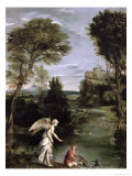 Landscape with Tobias Laying Hold of the Fish, circa 1615 reproduction procédé giclée par Domenichino 