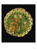 Maiolica Cake-Stand Depicting Two Seated Female Figures, Italian Giclee Print